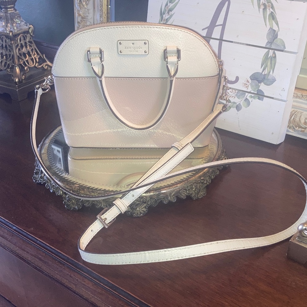 Genuine Kate Spade NYC  Cream and Tan 2 way Dome Satchel with Crossbody Strap